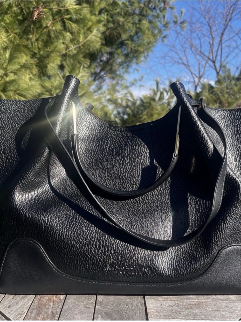 Sondra Roberts Black Leather Tote with Gold-Tone Accents